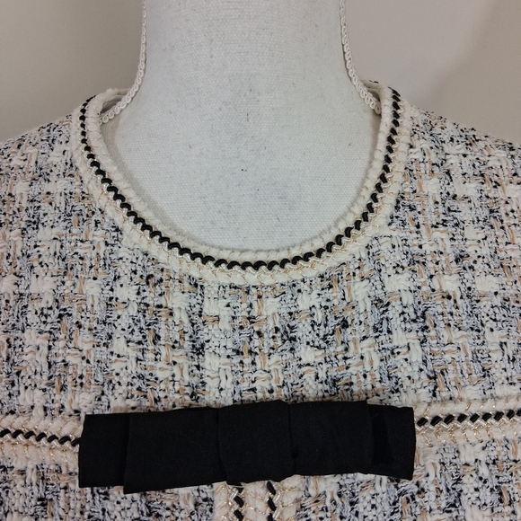 Tuckernuck Pomander Ivory Bow Brigitta Long Sleeve Tweed Dress Size Large - Picture 6 of 13